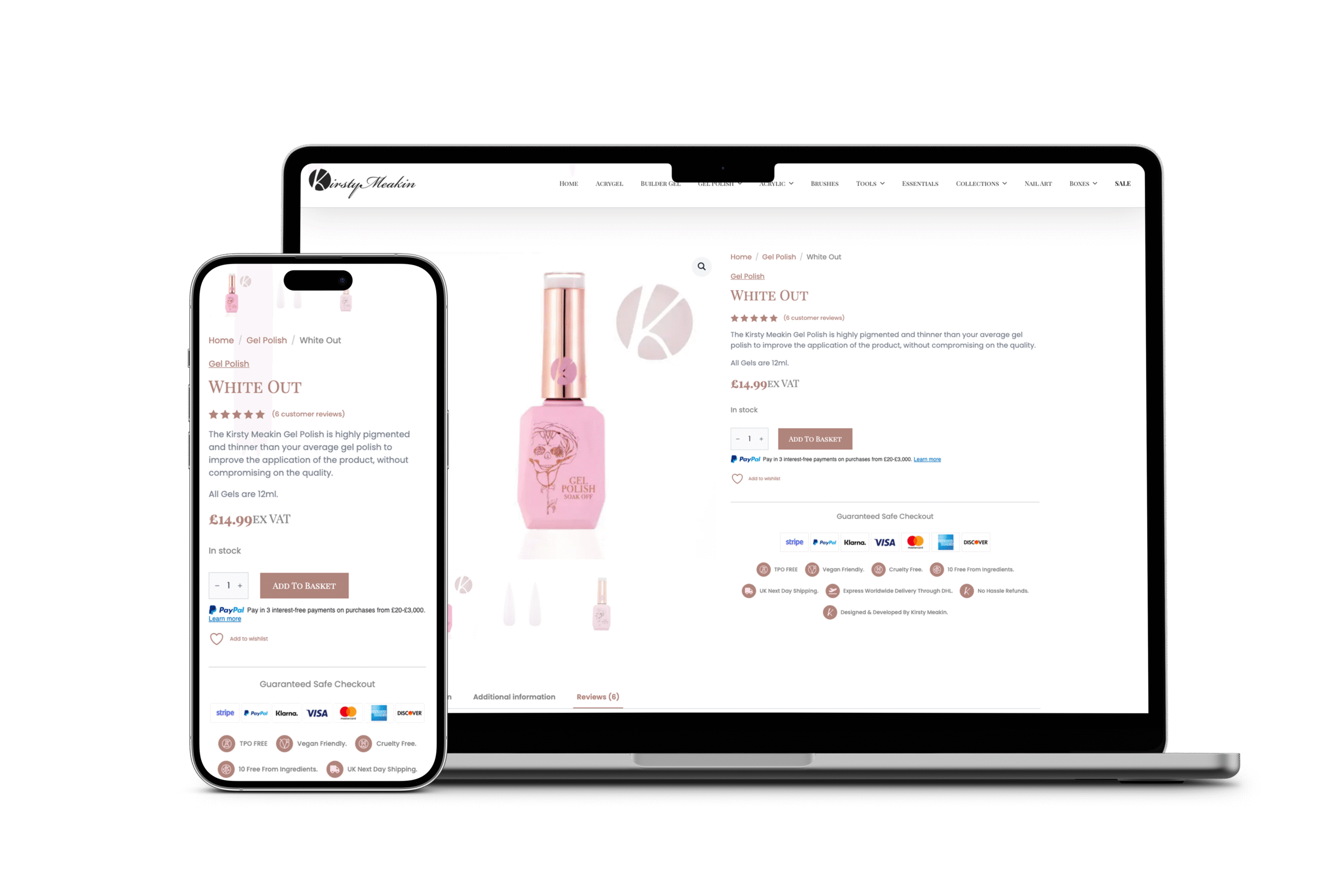 Kirsty Meakin product page shown on desktop and mobile