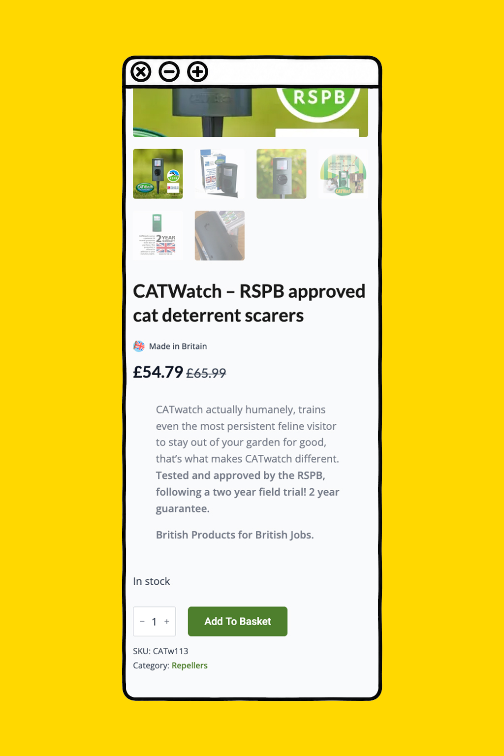 CatWATCH product page on mobile