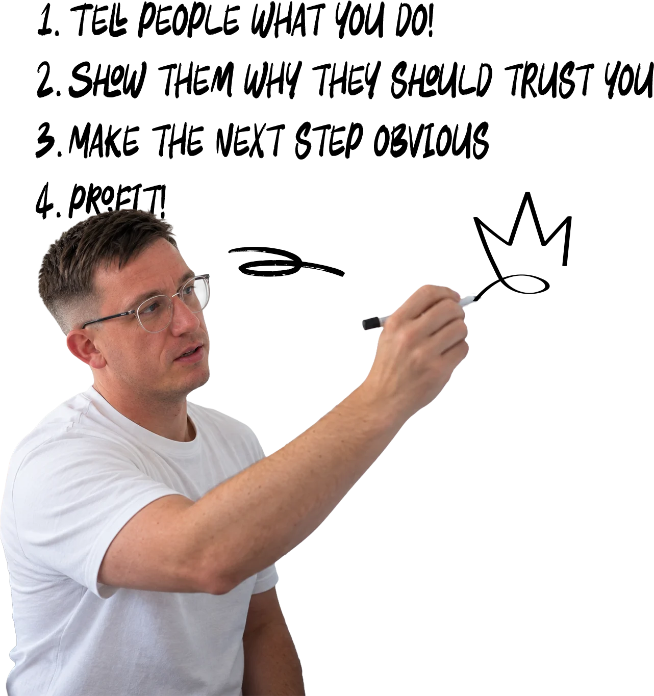 Dan McGovern drawing a website plan on a whiteboard